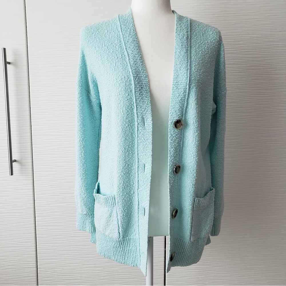 LOFT Aqua Button-Up Cardigan